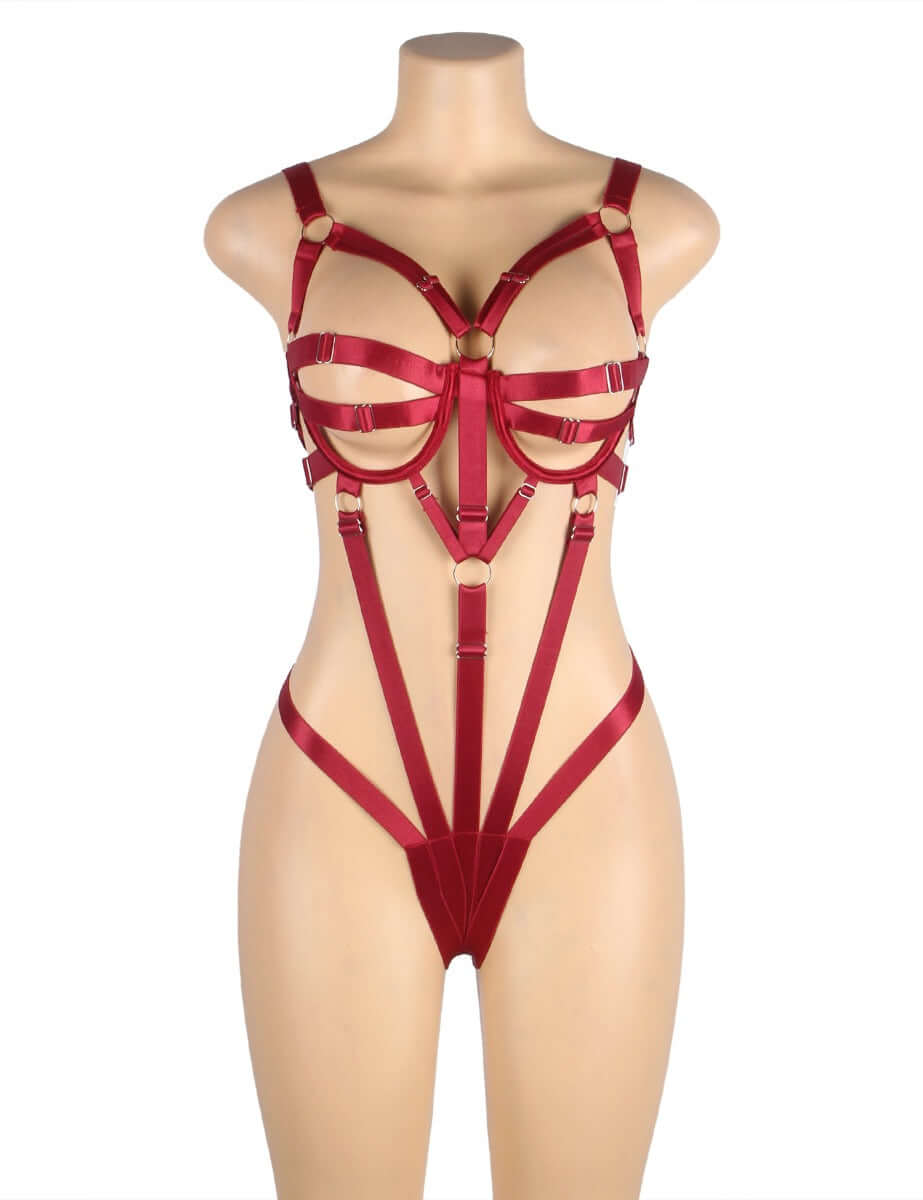 Sexy Red Adjustable Bondage Bodysuit Women’s Erotic Lingerie Set