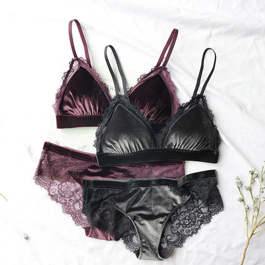 Lace Push-Up Bra & Panty Set 3-Pack Triangle Cup Lingerie with Adjustable Straps