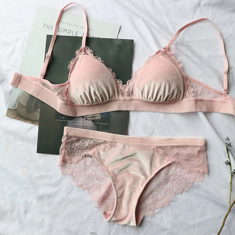 Lace Push-Up Bra & Panty Set 3-Pack Triangle Cup Lingerie with Adjustable Straps