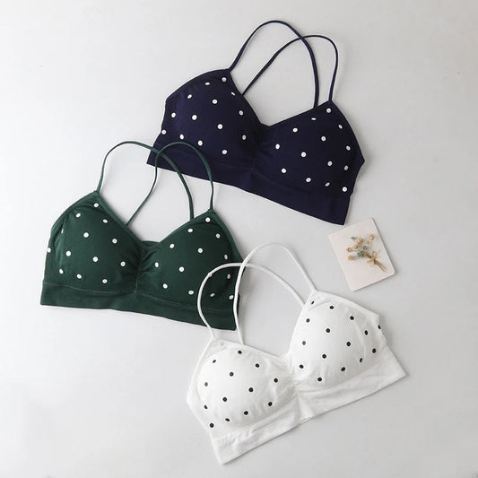 Pack of 5 Fancy Polka Dot Print Cross-Back Bras Stylish & Comfortable Lingerie