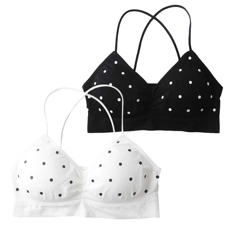 Pack of 5 Fancy Polka Dot Print Cross-Back Bras Stylish & Comfortable Lingerie