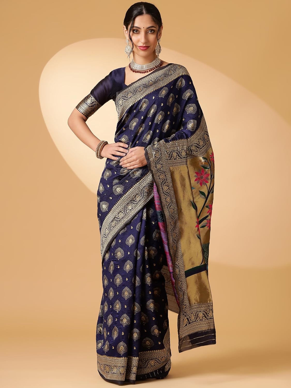 Women’s Paithani Silk Blend Woven Saree with Blouse Piece Ethnic Indian Saree