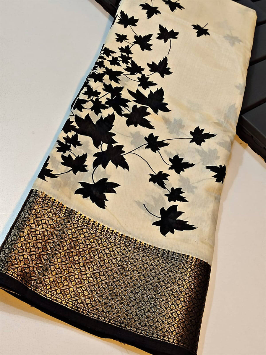 Elegant Off-White Digital Printed Soft Silk Saree with Blouse Piece Designer Festive & Party Wear