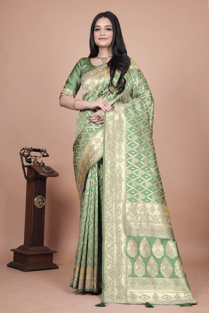 Premium Mauve Banarasi Silk Saree with Silver Geometric & Floral Zari Work