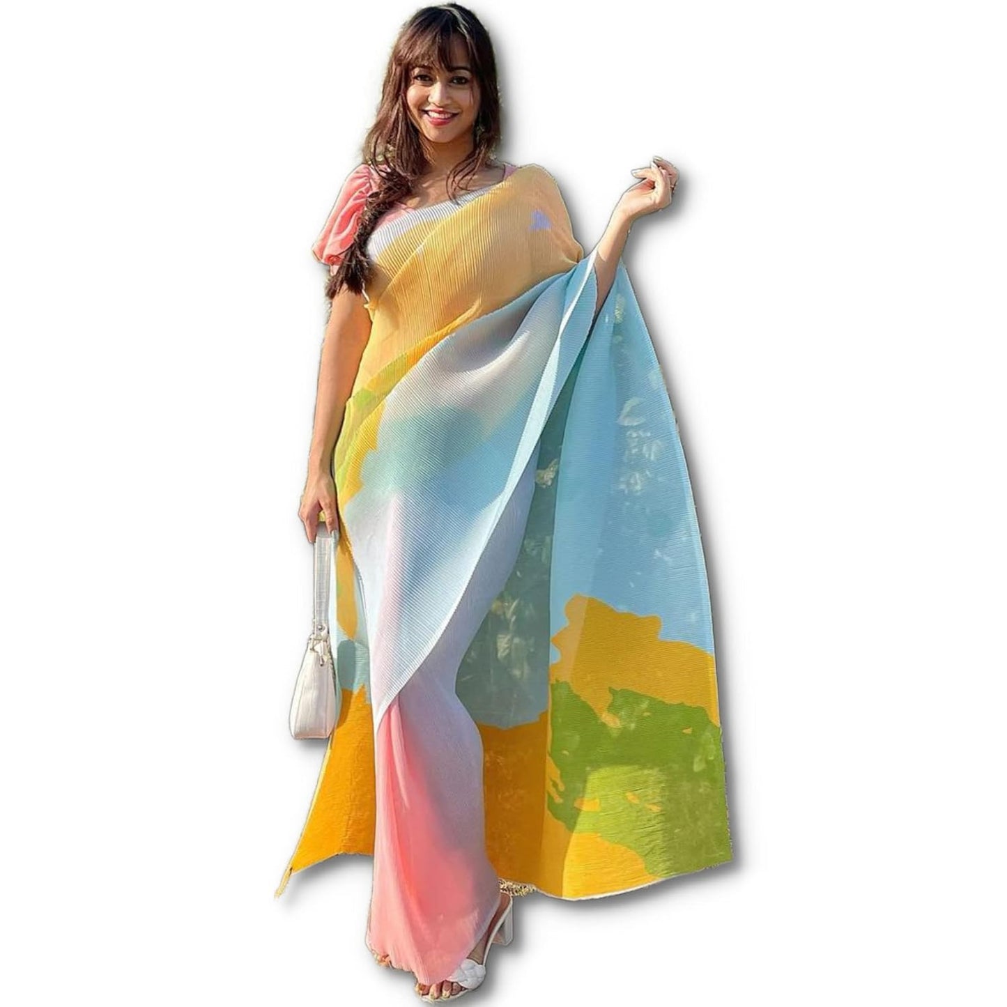 Women's Pure Georgette Saree  Full Crushed Digital Print with Unstitched Blouse Piece