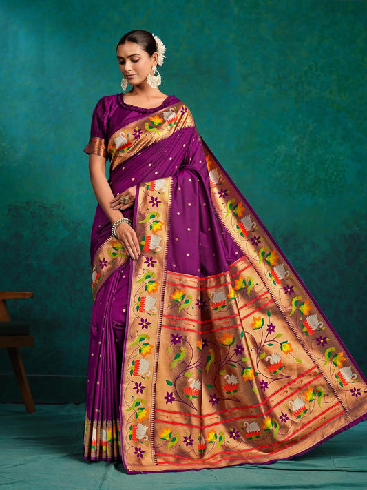 Premium Women's Pure Silk Paithani Saree with Blouse Piece Handwoven Traditional Indian Ethnic Wear